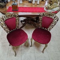 Страхотни много красиви антикварни испански столове месинг и плюш , снимка 4 - Антикварни и старинни предмети - 45540049