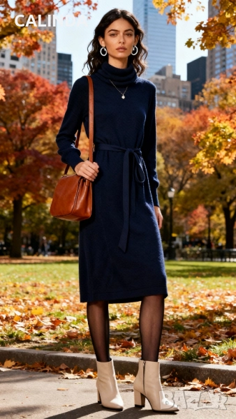 Mango плетена миди черна рокля с колан, снимка 1