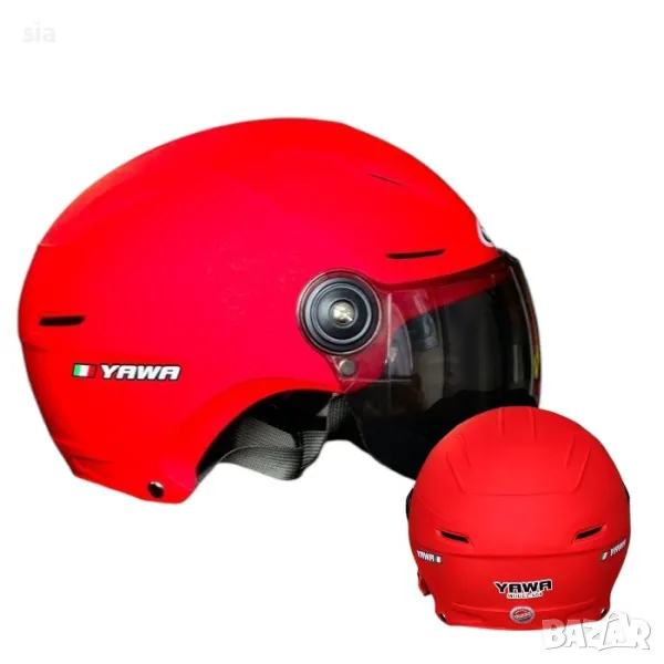 Каска за мотор, скутер С Визьор - Червено, снимка 1