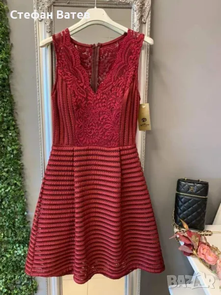 Разкроена дамска рокля в цвят Бордо, снимка 1