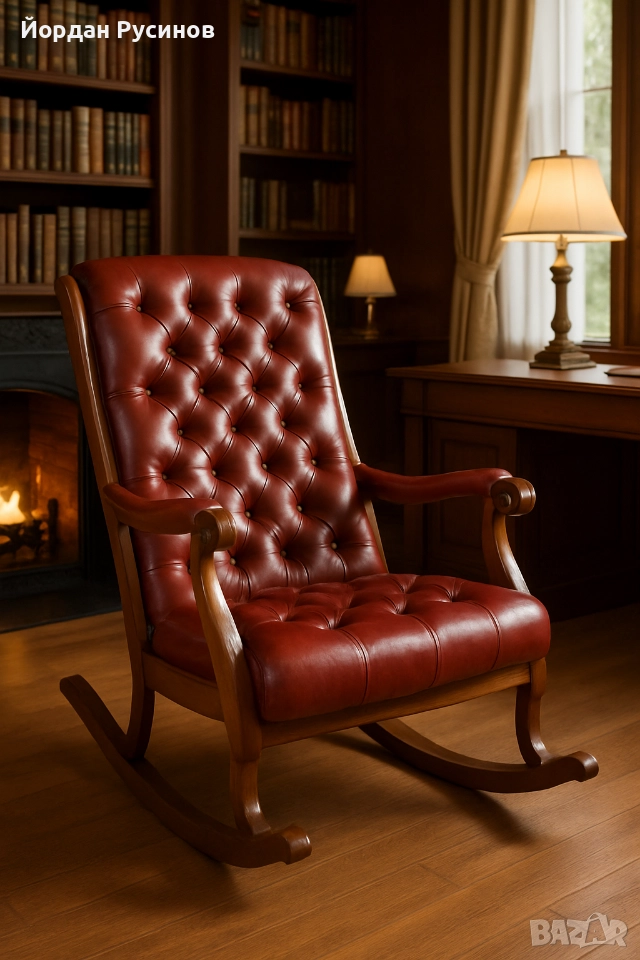 chesterfield честърфийлд кожено кресло люлеещ стол, снимка 1