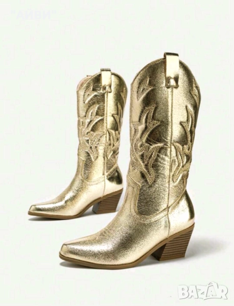 Дамски ботуши в златисто , снимка 1