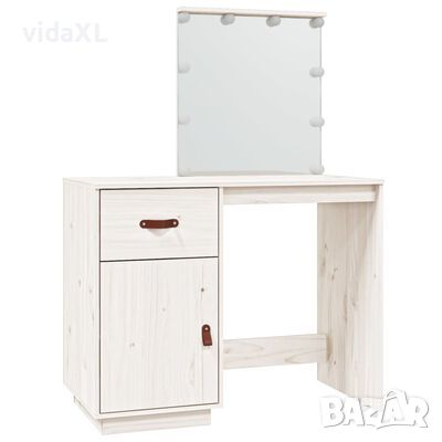 vidaXL Тоалетка с LED, бели, 95x50x133,5 см, борово дърво масив（SKU:820093, снимка 1