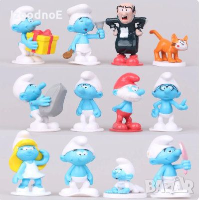 Голям лот смърфовете, 12бр фигурки за торта Smurfs НОВИ, снимка 1