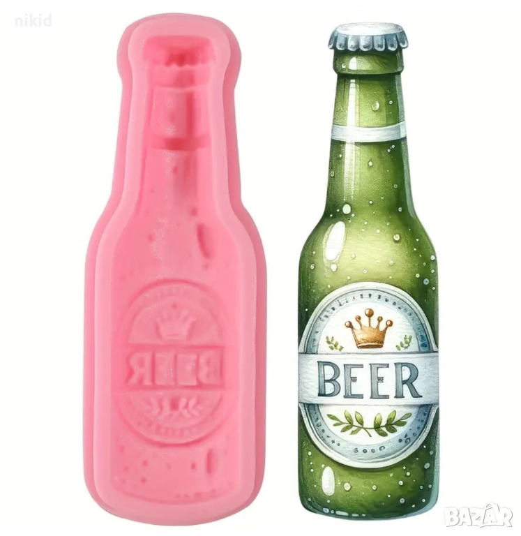 Бутилка шише Бира BEER силиконов молд форма фондан шоколад декор, снимка 1