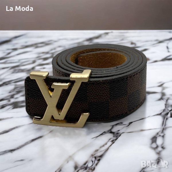 Колан кафяв квадрат златна катарама Louis Vuitton реплика с кутия, снимка 1