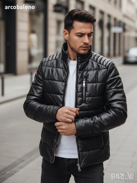 Черно мъжко изолирано кожено яке , снимка 1