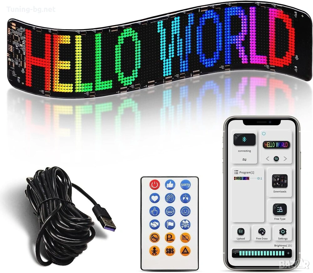 ЛЕД ТАБЕЛА С ДИСТАНЦИОННО УПРАВЛЕНИЕ 59 x12СМ, снимка 1