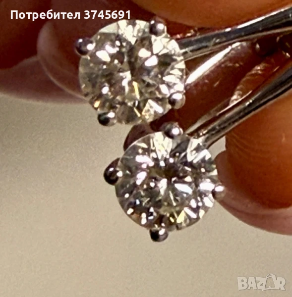 Съветски 0.8K диамантени обеци – 18К бяло злато, естествени диаманти, със сертификат, снимка 1