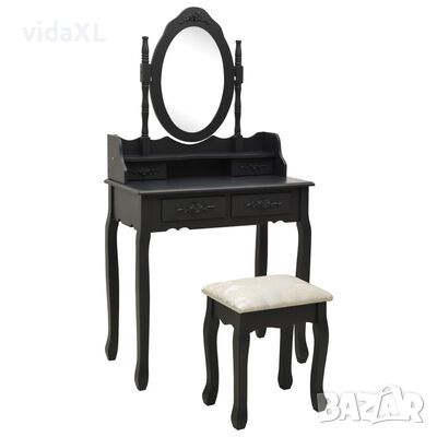 vidaXL Комплект тоалетка с табуретка, черен, 75x69x140 см, пауловния(SKU:289316, снимка 1