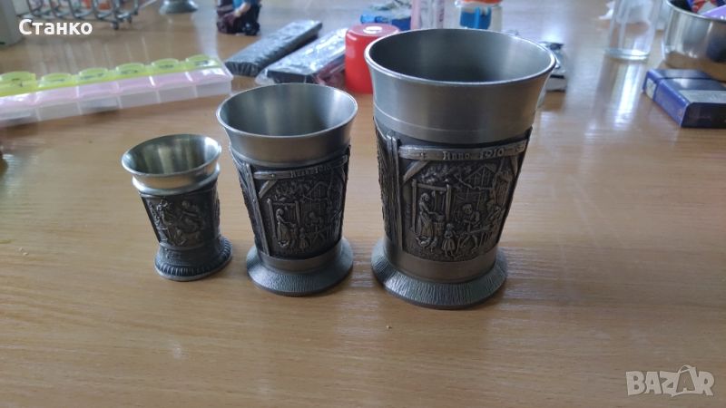 метални чаши , калаени чаши комплект 3 бр., снимка 1