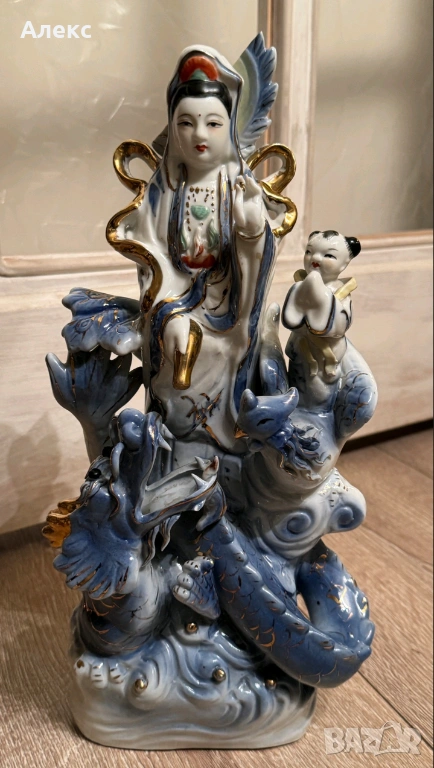 Голяма винтидж Китайска статуетка Гуан Ин– 32см, 1.255кг, снимка 1