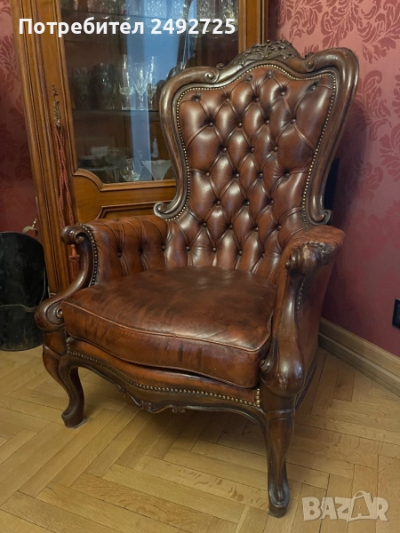 Диван и 2 кресла барок Италия честер естествена кожа, снимка 1