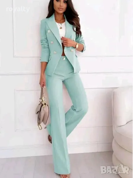 Дамски костюм сако с панталон в цвят мента , снимка 1