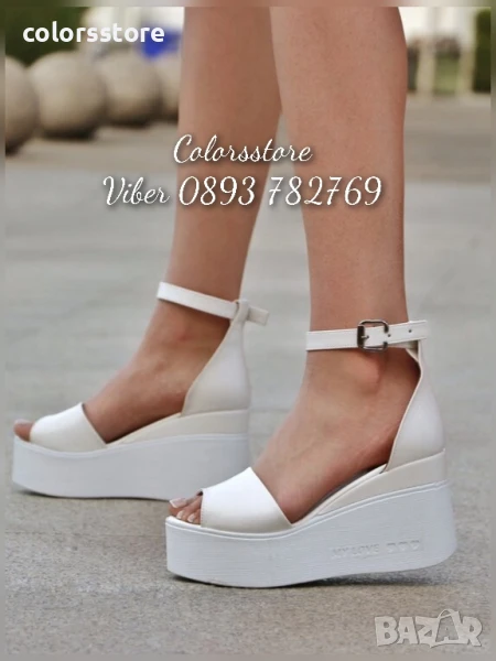 Сандали на платформа - бяла кожа с бяло ходило - TJL70

, снимка 1