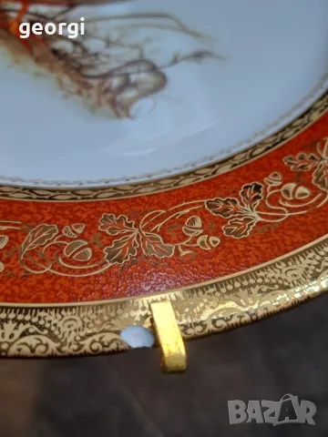 декоративна порцеланова чиния с позлата Limoges ловен мотив яребица 8/1, снимка 7 - Декорация за дома - 49913659