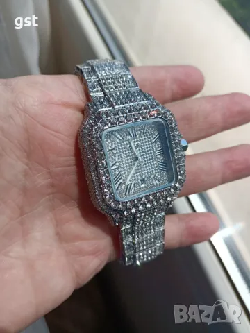 Уникален Часовник Cartier Картие All Diamonds Crystals Copy Унисекс Мъжки дамски Римски цифри , снимка 5 - Мъжки - 50360824