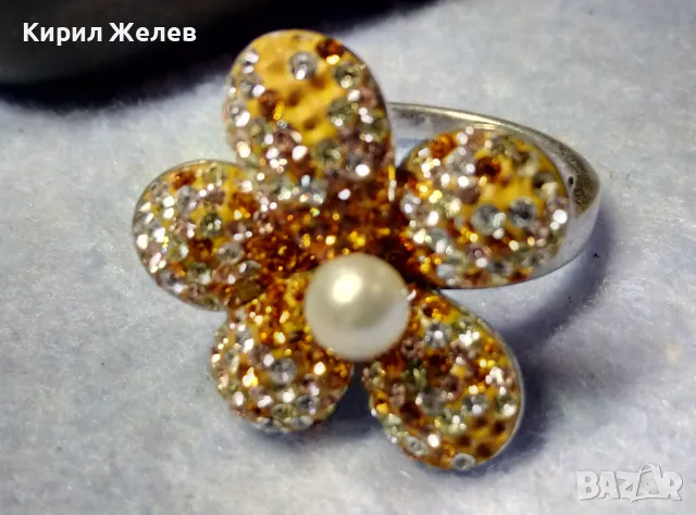 СКЪПОЦЕНЕН СРЕБЪРЕН ПРЪСТЕН ЦВЕТЕ СРЕБРО 925 с НАТУРАЛНА БЯЛА ПЕРЛА ЕМАЙЛ и ИСКРЯЩИ ЦИРКОНИ 26219, снимка 7 - Пръстени - 49913197