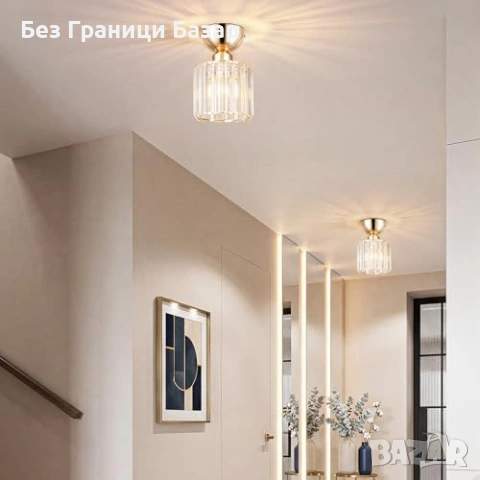 Нова Луксозна кристална плафониера E27 за антре коридор балкон лампа таван, снимка 3 - Лед осветление - 54195947