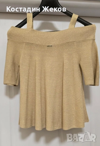 Нов.  Златист плетен топ с метализиран ефект. Liu Jo , снимка 2 - Корсети, бюстиета, топове - 53827808