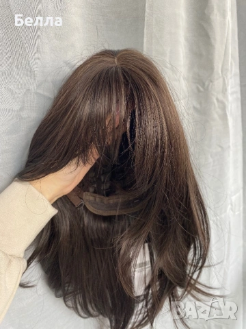 НОВА Кафява естествена перука! 100% високо качество, снимка 4 - Аксесоари за коса - 54045679
