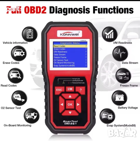 Универсална автодиагностика с автомобилен скенер KONNWEI KW850, снимка 4 - Аксесоари и консумативи - 50856125