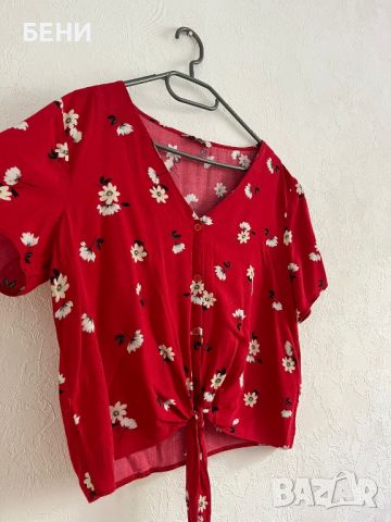 Дамска червена лятна тениска, снимка 1 - Тениски - 46124640