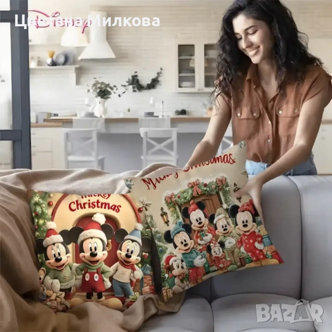 Коледни Мики Маус калъфки 40/40 см., снимка 2 - Декорация за дома - 52178935