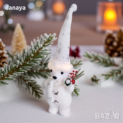 6245 Светеща коледна фигура мечок с висока шапка, 62 см, снимка 2 - Декорация за дома - 52016195