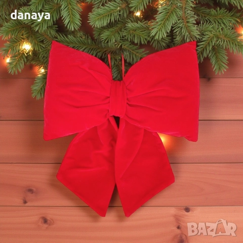 6142 Голяма велурена коледна панделка за врата, 29x33 см, снимка 2 - Декорация за дома - 51887207