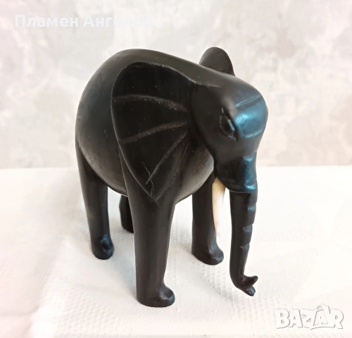 Ръчно резбован слон от абанос и кост - винтидж фигурка. , снимка 4 - Колекции - 54141741