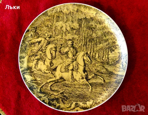 Златна порцеланова чиния Fürstenberg с ловна картина. 