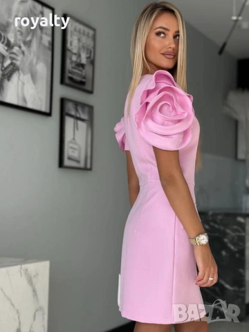 Елегантна Розова Рокля с Ефектни Ръкави, снимка 2 - Рокли - 54097209