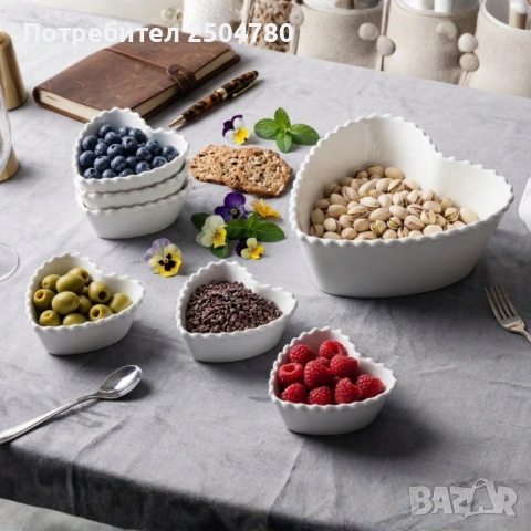 Луксозен комплект порцеланови купи със заоблен релеф - 7 части, снимка 2 - Прибори за хранене, готвене и сервиране - 53914995