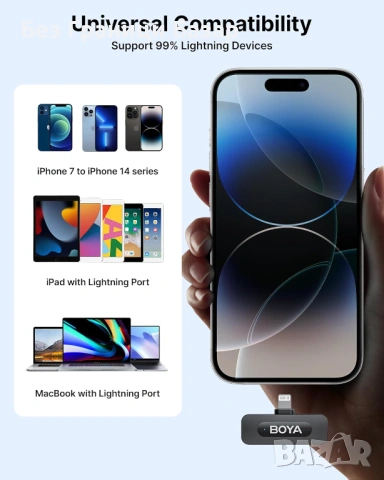 Нов BOYA BY-V3 безжичен микрофон за iPhone Android с шумофилтър за влог, снимка 2 - Микрофони - 49592061