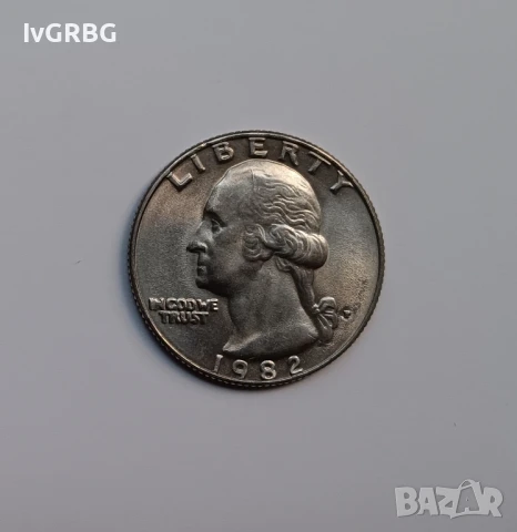 25 цента САЩ 1982 1/4 долар САЩ 1982 Американска монета Четвърт долар 1982 Америка , снимка 2 - Нумизматика и бонистика - 50499121
