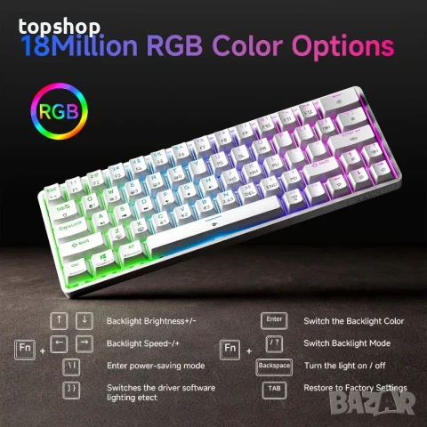 TMKB T63 механична клавиатура с Blue Switch, Bluetooth / 2.4G, снимка 4 - Клавиатури и мишки - 50511315