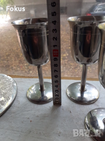 Комплект от четери метални чаши и подложки, снимка 5 - Антикварни и старинни предмети - 53410069