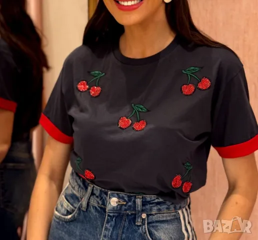 памучни дамски тениски с череши , снимка 2 - Тениски - 50333902