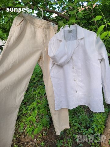 Бяла ленена риза с малки бродерии отдолу- 44/46 размер, снимка 7 - Ризи - 45505831