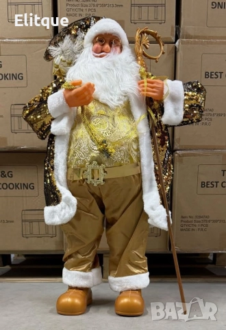 Луксозна коледна фигура Дядо Коледа в златно (50 / 70 / 90 см) , снимка 3 - Декорация за дома - 52775716