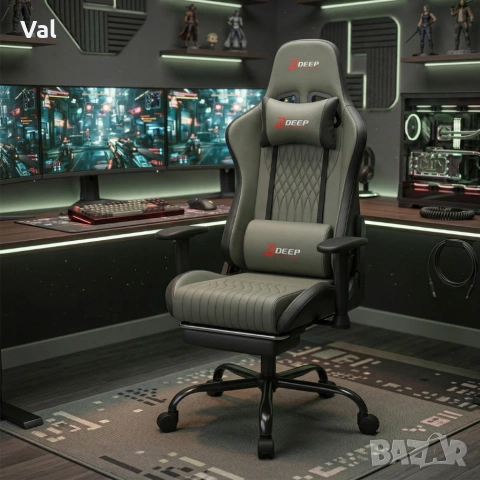 Ергономичен сив геймърски стол с поставка за крака, регулируема височина и 3D подлакътници, снимка 2 - Столове - 54069118