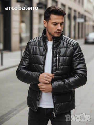 Черно мъжко изолирано кожено яке 