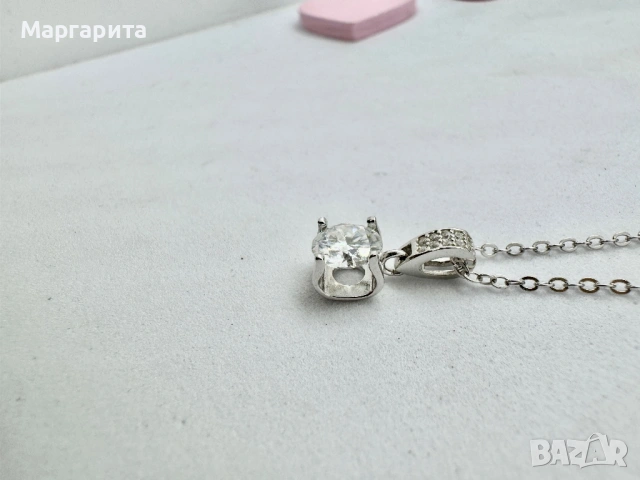 Сребърно колие с мойсанит (диамант) 1 карат, снимка 11 - Колиета, медальони, синджири - 54241140