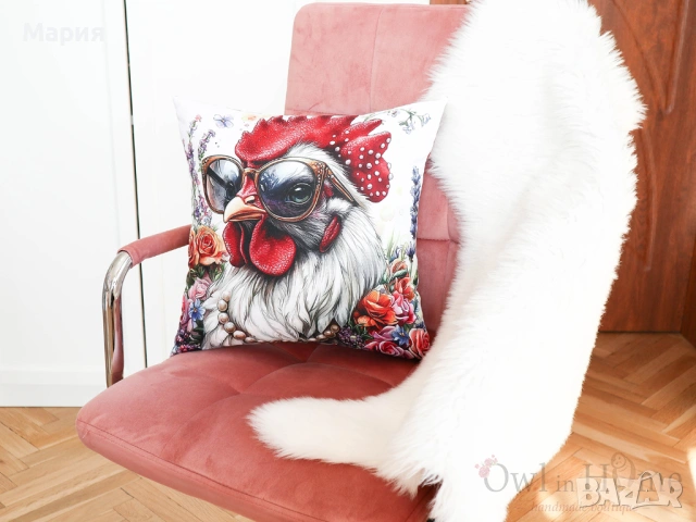 Възглавница с уникален принт на кокошка, снимка 10 - Възглавници - 54249670