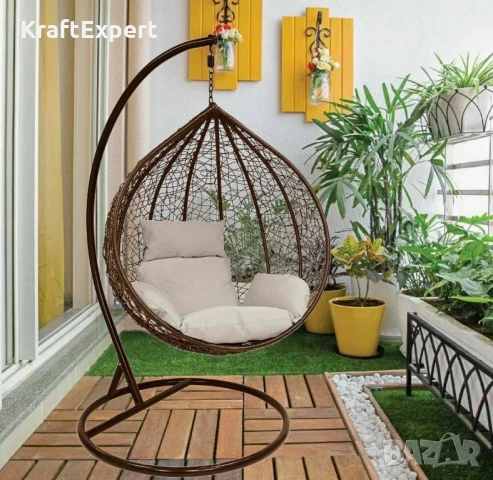 Висящ Ратанов Стол – ГОЛЯМА Градинска Люлка Водоустойчива, снимка 4 - Градински мебели, декорация  - 50653646