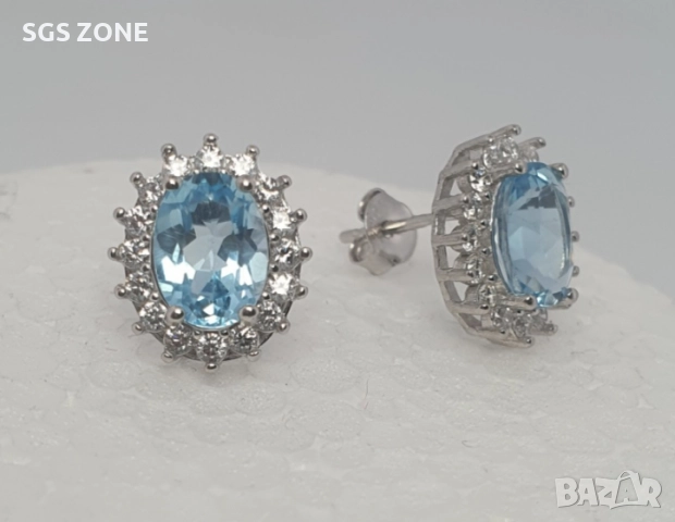 СРЕБЪРНИ ОБЕЦИ С НАТУРАЛЕН ТОПАЗ, снимка 4 - Обеци - 52360952