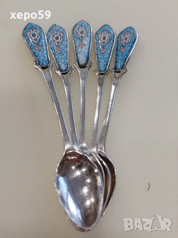 ССребърни 84 руски лъжички с емайл за чай или кафе-120 лв за брой,сребро 84, снимка 3 - Прибори за хранене, готвене и сервиране - 52637844