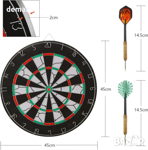 Комплект професионална дъска за дартс с 6 стрели със стоманени накрайници, снимка 2 - Дартс - 45063024