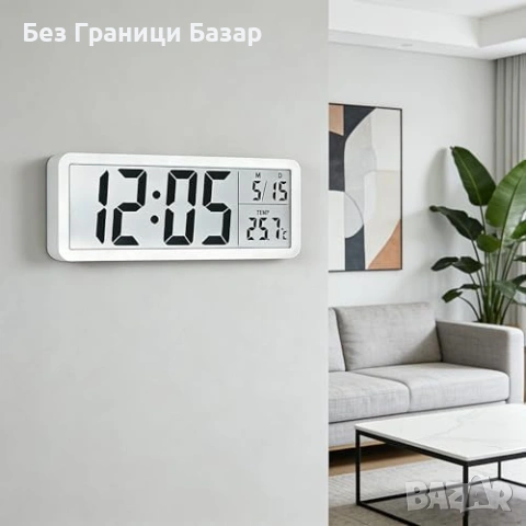 Нов Дигитален стенен часовник 8" LCD дата температура USB бял за стена